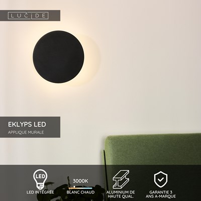Lucide EKLYPS LED - Applique murale - Ø 25 cm - LED - 1x9W 3000K - Noir
